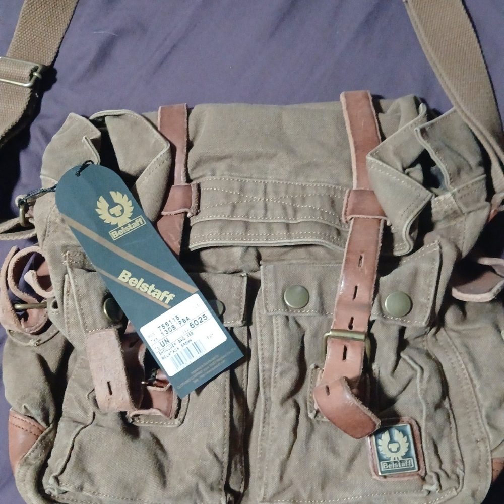 Belstaff Khaki and Brown Shoulder Bag